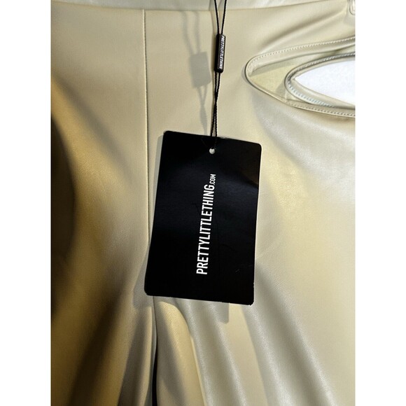 NWT PRETTY LITTLE THINGS FLARE LEG Tan Faux Leather Pants…Size US 10 - Picture 5 of 7